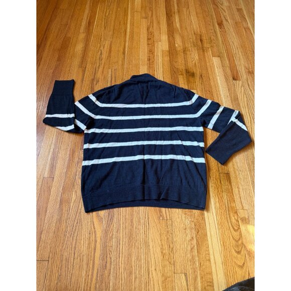 Banana Republic Womens Merino Wool Button Neck Striped Sweater Large Navy White - Picture 2 of 8